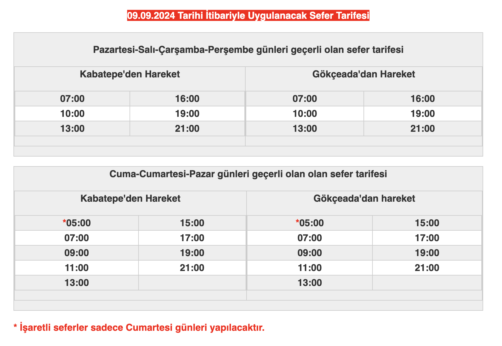 Gestaş 3 Ekim 2022 Sefer Tarifesi